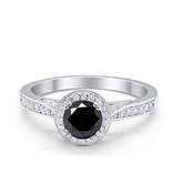 Halo Art Deco Round Ring with Black Cubic Zirconia
